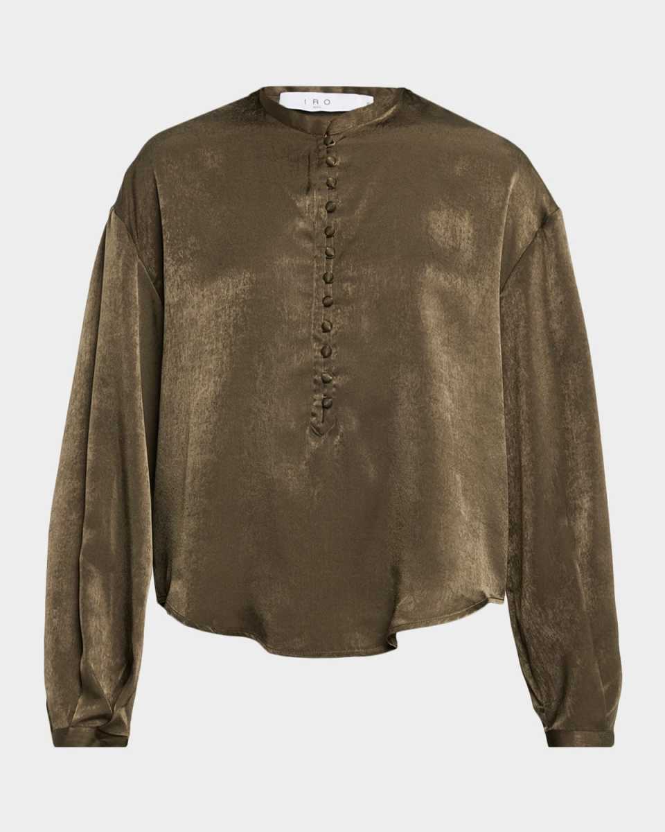 Ezia Long-Sleeve Flutter Blouse